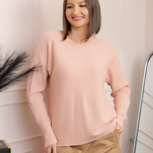 Pulover tricotat Lindsey cu dungi fine - Roz