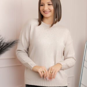 Pulover tricotat cu strasuri Elizabeth - Crem