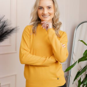 Pulover tricotat fin cu detalii ondulate Caroline - Galben
