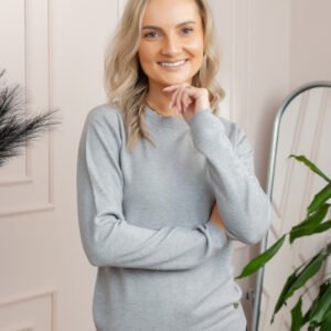 Pulover tricotat fin cu detalii ondulate Caroline - Gri