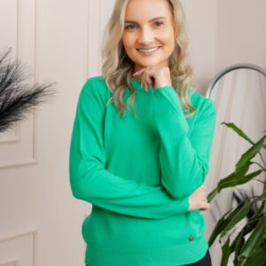 Pulover tricotat fin cu detalii ondulate Caroline - Verde