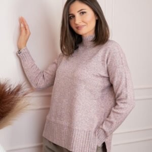 Pulover tricotat lejer cu guler inalt Julia - Roz pudrat