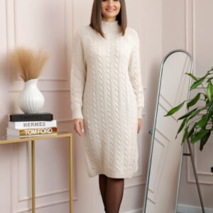 Pulover tricotat tip rochie Rachel cu maneci raglan - Ecru