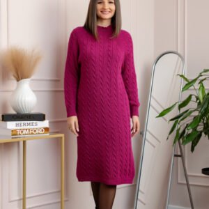 Pulover tricotat tip rochie Rachel cu maneci raglan - Fuchsia