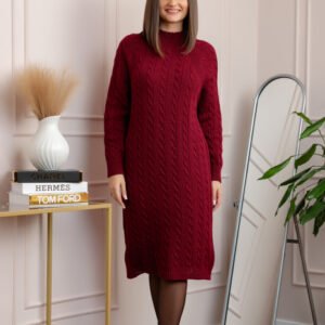 Pulover tricotat tip rochie Rachel cu maneci raglan - Grena