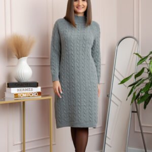 Pulover tricotat tip rochie Rachel cu maneci raglan - Gri
