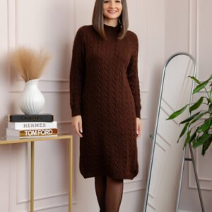 Pulover tricotat tip rochie Rachel cu maneci raglan - Maro