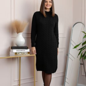 Pulover tricotat tip rochie Rachel cu maneci raglan - Negru