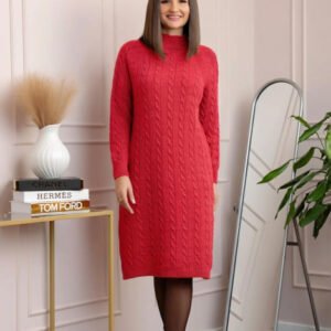 Pulover tricotat tip rochie Rachel cu maneci raglan - Rosu