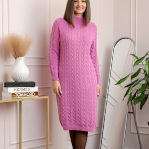 Pulover tricotat tip rochie Rachel cu maneci raglan - Roz