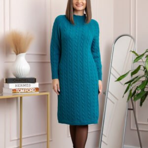 Pulover tricotat tip rochie Rachel cu maneci raglan - Turcoaz