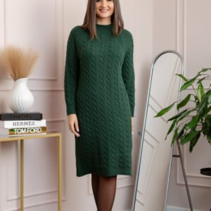 Pulover tricotat tip rochie Rachel cu maneci raglan - Verde