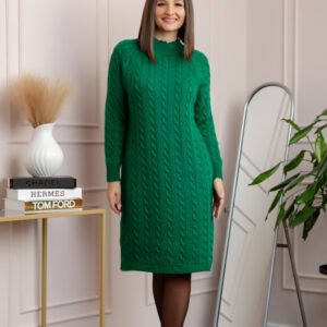 Pulover tricotat tip rochie Rachel cu maneci raglan - Verde smarald