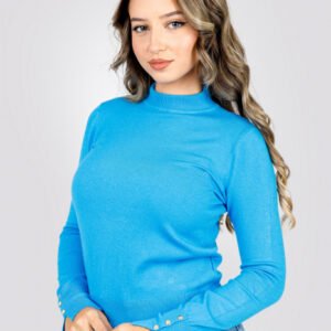 Pulover turcoaz cu nasturi decorativi