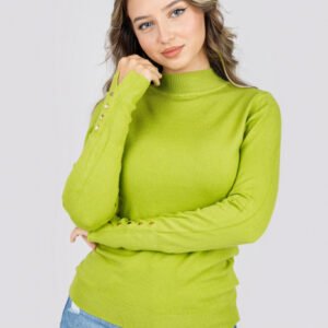 Pulover verde lime cu nasturi decorativi
