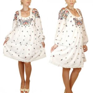 Rochie Alba cu broderie traditionala - Maximiliana