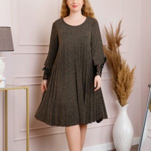 Rochie Amelie plisata aurie cu insertie de dantela