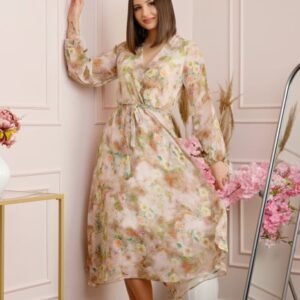 Rochie Carrie din voal cu imprimeu floral crem