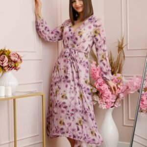 Rochie Carrie din voal cu imprimeu floral lila