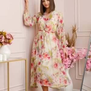 Rochie Carrie din voal cu imprimeu floral roz