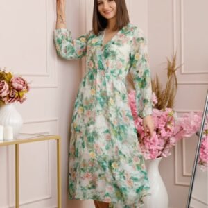 Rochie Carrie din voal cu imprimeu floral verde mint