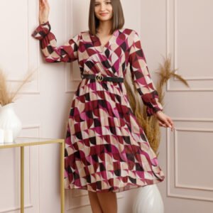 Rochie Charlotte visinie din voal cu maneci lungi si curea ajustabila