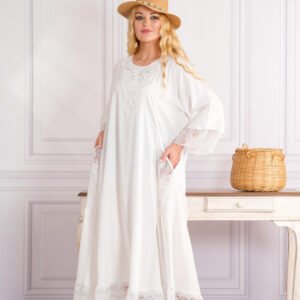 Rochie alba boho chic cu buzunare din dantela