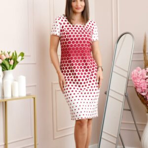 Rochie alba eleganta cu imprimeu geometric rosu Lyra