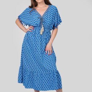 Rochie albastra cu ciucuri si model mandala