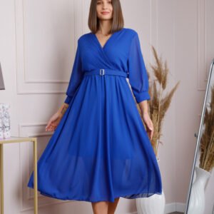 Rochie albastru regal cu bust petrecut si curea in talie
