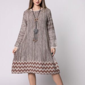 Rochie bej boho chic cu model geometric