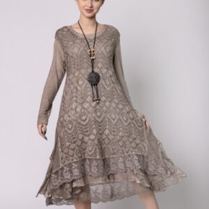 Rochie bej boho chic cu volane