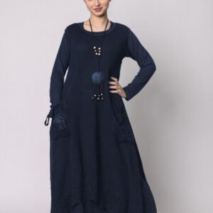 Rochie bleumarin boho chic cu baza asimetrica