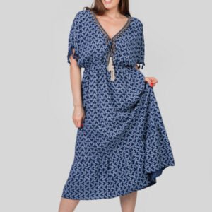 Rochie bleumarin cu ciucuri si model mandala