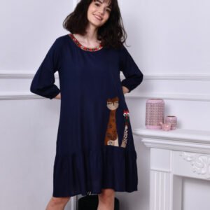 Rochie bleumarin midi cu 2 girafe