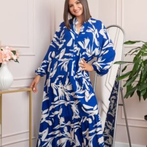 Rochie boho chic Daphne cu imprimeu albastru abstract