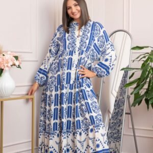 Rochie boho chic Daphne cu imprimeu albastru floral