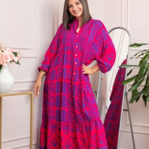 Rochie boho chic Daphne cu imprimeu ciclam floral