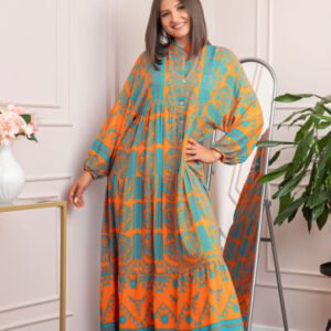 Rochie boho chic Daphne cu imprimeu turcoaz floral