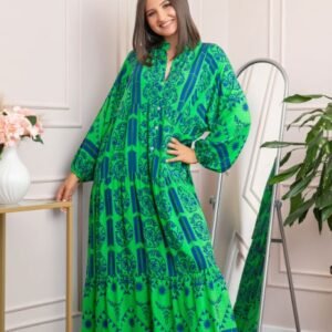 Rochie boho chic Daphne cu imprimeu verde floral