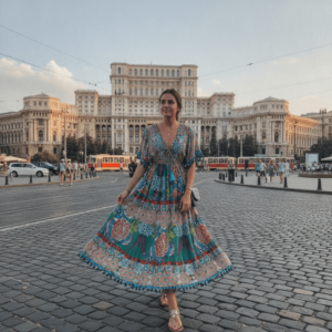 Rochie boho cu broderie manuala cu margele