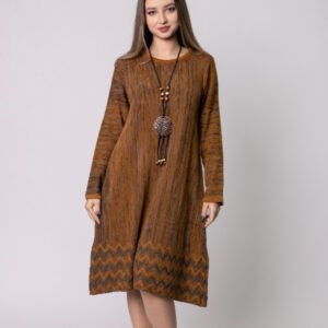 Rochie camel boho chic cu model geometric