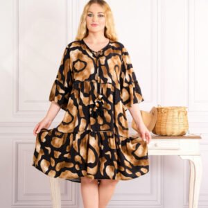 Rochie camel midi boho chic cu imprimeuri in degrade