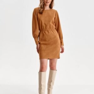 Rochie camel midi cu maneca lunga