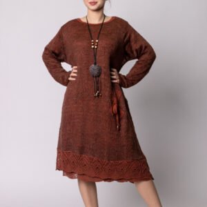 Rochie caramizie boho chic cu crepeuri laterale