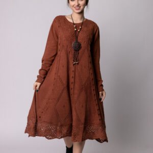Rochie caramizie boho chic cu model tricotat romburi