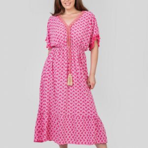 Rochie ciclam cu ciucuri si model mandala