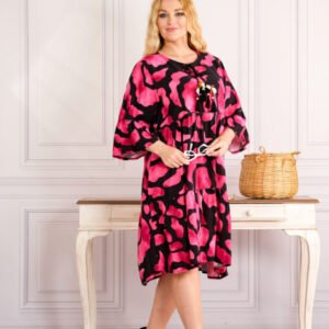 Rochie ciclam midi boho chic cu imprimeuri in degrade
