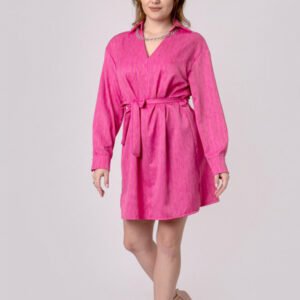 Rochie ciclam tip camasa cu cordon in talie