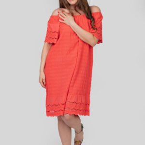 Rochie corai cu detaliu perforat